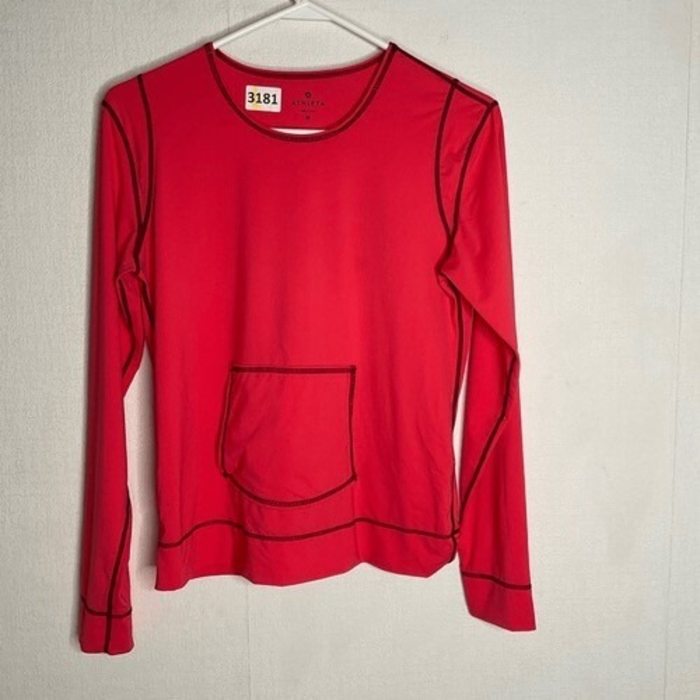 Athleta Coral Rash Kangaroo Pocket Long Sleeve UPF Swim Surf Shirt Women M China